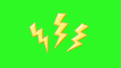 2D lightning bolt animation. Three yellow bolts wiggle on a green screen. Stock Footage 315349255