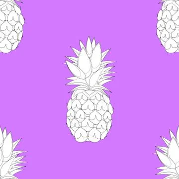 2d lined pineapple fruit abstract seamless pattern on light purple background Stock Illustration