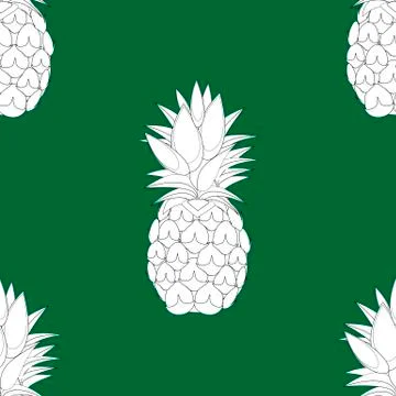 2d lined pineapple fruit contour abstract seamless pattern on green background Illustrazione stock