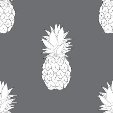 2d lined pineapple fruit contour abstract seamless pattern on grey background Stock-Illustration