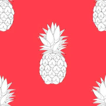 2d lined pineapple fruit contour abstract seamless pattern on pink background Stock Illustration