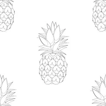 2d lined pineapple fruit contour abstract seamless pattern on white background Stock Illustration