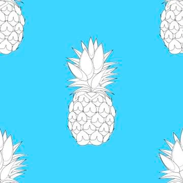 2d lined pineapple fruit seamless pattern on aqua blue background Illustrazione stock