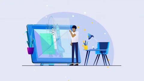 2d Man Next To Presentation Board Analyzing Rocket Design Stock-Footage 262176242