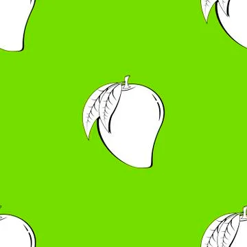 2d mango fruit contour abstract on neon green background Stock Illustration