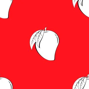 2d mango fruit contour abstract on red background Stock Illustration