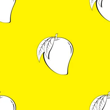2d mango fruit contour abstract on yellow background Illustrazione stock