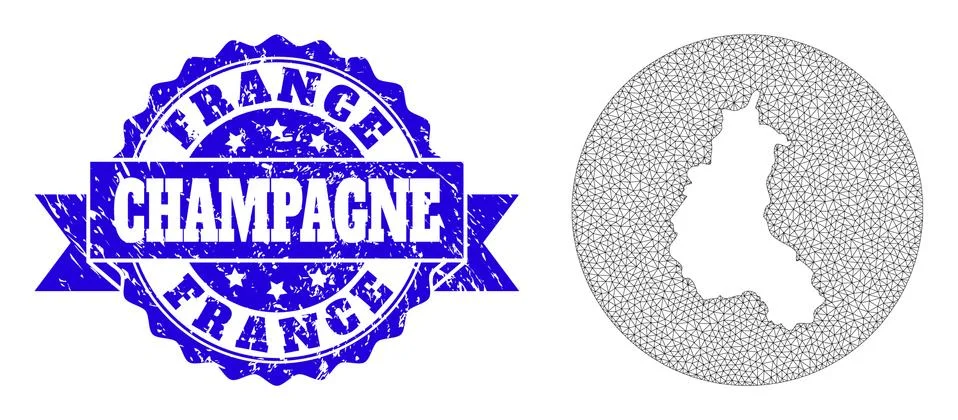2D Mesh Circle Subtracted Map of Champagne Province with Grunge Seal Ilustración de archivo