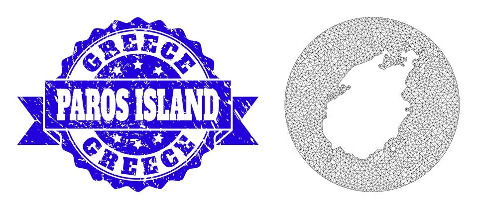 2D Mesh Round Subtracted Map of Paros Island with Distress Stamp Seal Stock-Illustration