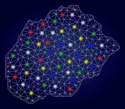 2D Mesh Vector Alegranza Island Map with Colorful Light Spots Stock Illustration
