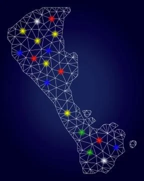 2D Mesh Vector Boracay Island Map with Color Glow Spots Stock Illustration