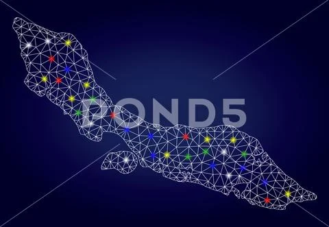 2D Mesh Vector Curacao Island Map with Color Glare Spots Illustration ...