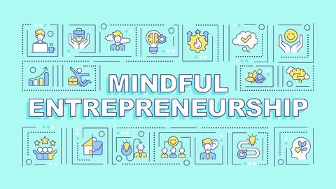 2D mindful entrepreneurship text with multicolor line icons Stock Illustration