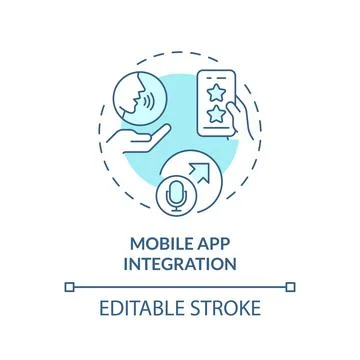 2D mobile app integration thin line blue icon concept Stock Illustration