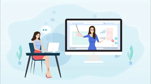 2D Motion graphics, Animation, e-learning online education, home study. Woman Stock Footage 206711032