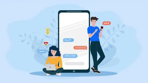 2D Motion graphics, Animation,Hand holds smartphone. Online chat messages tex Stock Footage 209616411