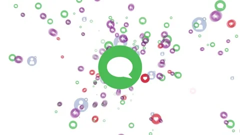 2D Motion graphics of click on comment green symbol starts a explosion of emojis Stock Footage 144225513