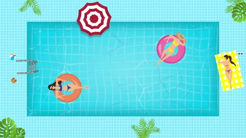 2D Motion graphics ,Summer beach video design, people relaxing on a tubing in Stock Footage 152093339