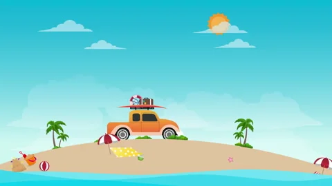 2D Motion graphics ,Summer beach video design, people relaxing on a tubing in Stock Footage 152096045