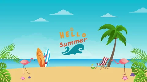 2D Motion graphics ,Summer beach video design, people relaxing on a tubing in Stock Footage 152096568