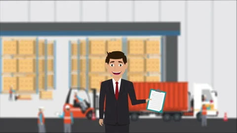 2D motion graphics..Warehouse Interior with Boxes On Rack And People Stock Footage 141143266