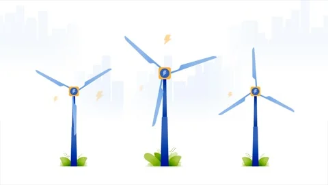 2d motion loop animation video of windmills catch wind and turn it into ele.. Stock Footage 256956145