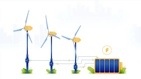 2d motion loop animation video of windmill charges electricity to battery. .. Stock Footage 256957075
