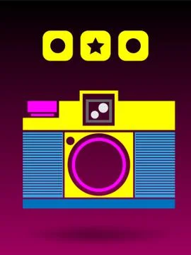 2D Multi Color Lomo Analog Camera Background Concept Stock Illustration