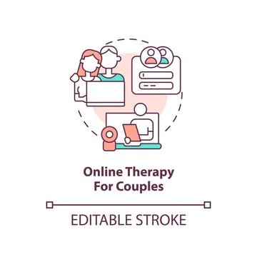 2D online therapy for couples thin line icon concept Stock Illustration