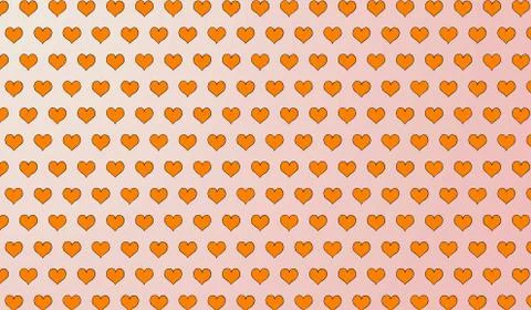 2d orange pattern of cartoon hearts on isolated background Illustrazione stock