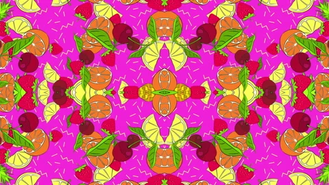 2D Oranges &amp; Lemons Kaleidoscope Pattern Stock Footage 244658780