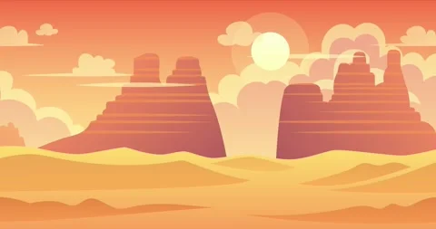 2D Parallax Looping Animation of Hot Desert Landscape Stock Footage 307231128