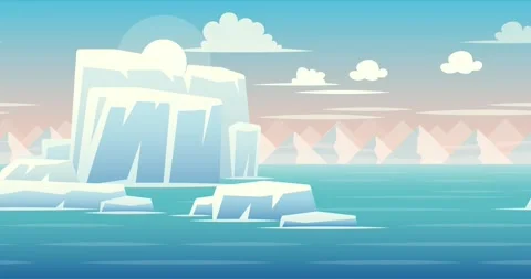 2D Parallax Looping Animation of Ocean and Icebergs Stock Footage 308316276