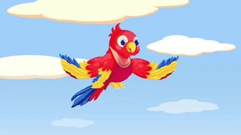 2D Parrot Flying Animation on Sky Background | Beautiful Colorful Bird Stock Footage 312534233