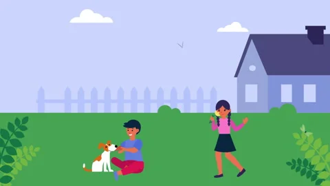 2D People With Pets In Park Background Video stock 292564803