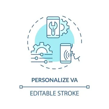 2D personalize VA thin line blue icon concept Stock Illustration