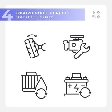 2D pixel perfect black car repair and service icons Stock Illustration