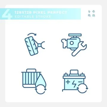 2D pixel perfect blue car repair and service icons Stock Illustration