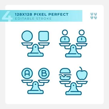 2D pixel perfect blue comparisons icons Stock Illustration