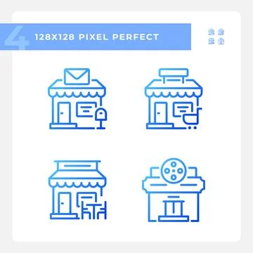 2D pixel perfect blue gradient building icons Ilustración de archivo