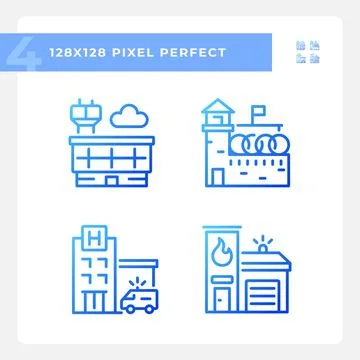 2D pixel perfect blue gradient building icons Ilustración de archivo