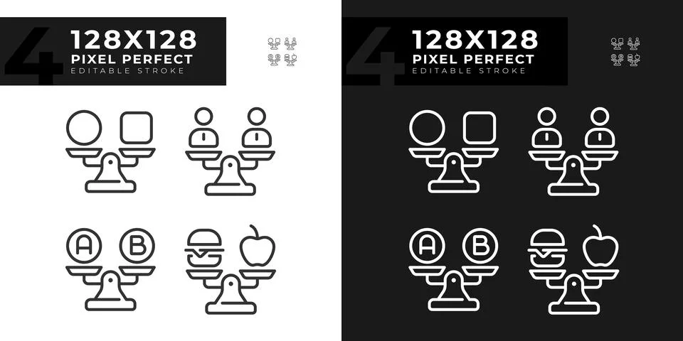 2D pixel perfect dark and light comparisons icons Stock Illustration