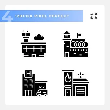 2D pixel perfect glyph style building icons Ilustración de archivo