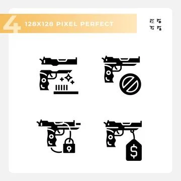 2D pixel perfect glyph style flat weapons icons Stock Illustration