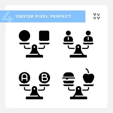 2D pixel perfect glyph style black comparisons icons Stock Illustration