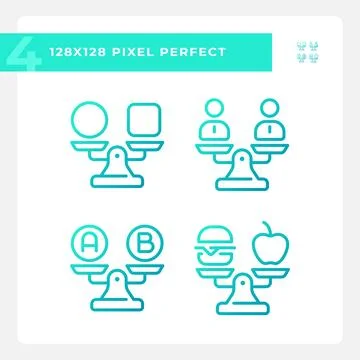 2D pixel perfect gradient comparisons icons Stock Illustration