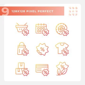 2D pixel perfect gradient discounts icons Illustrazione stock