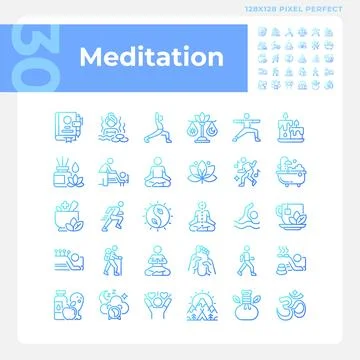 2D pixel perfect gradient meditation icons set Ilustração Stock