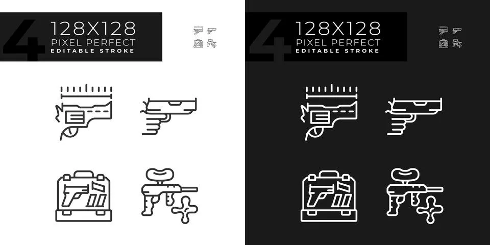 2D pixel perfect light and dark weapons icons set Stock Illustration