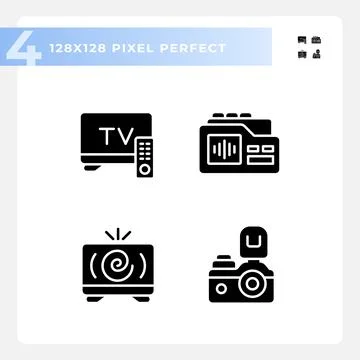 2D pixel perfect pack of glyph style journalism icons Ilustração Stock